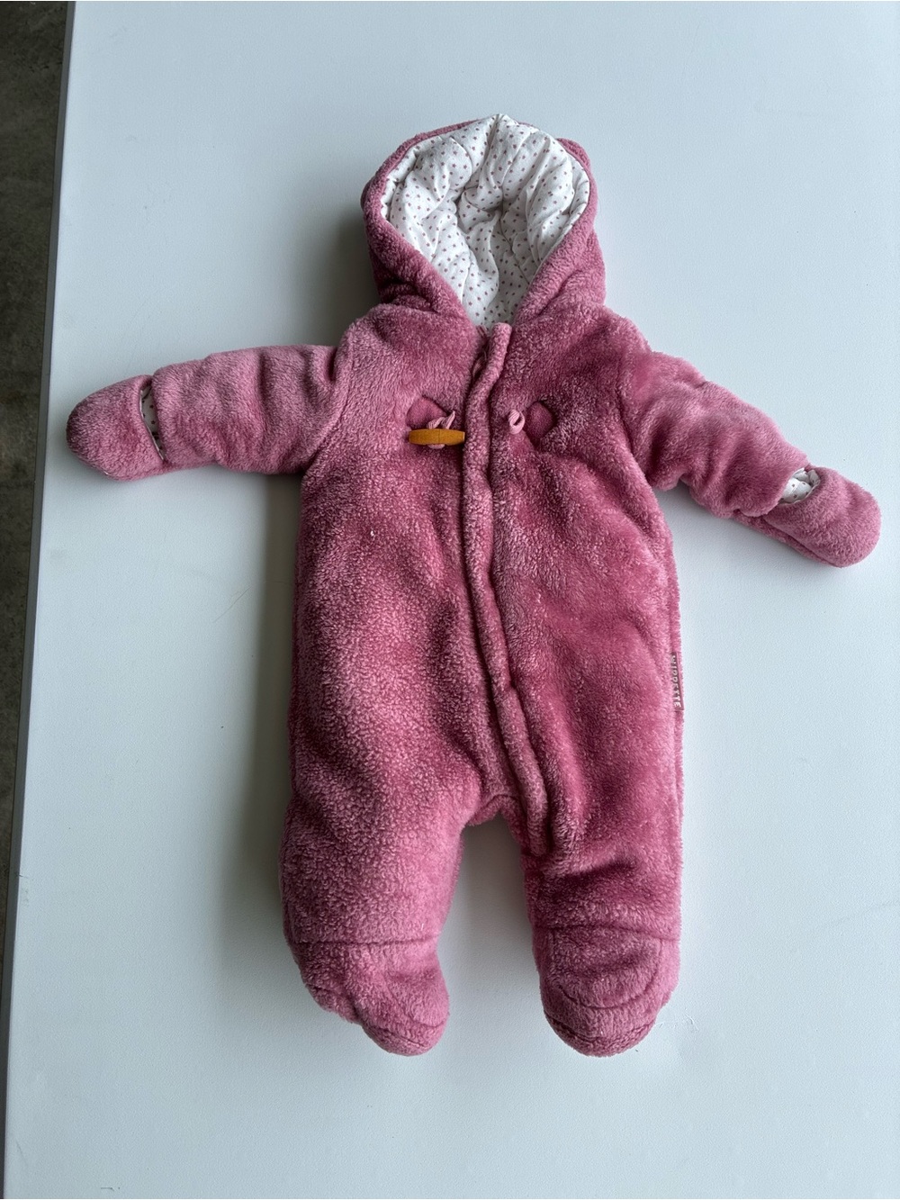 Wippette Plush Pink Hooded Baby One-Piece Footie